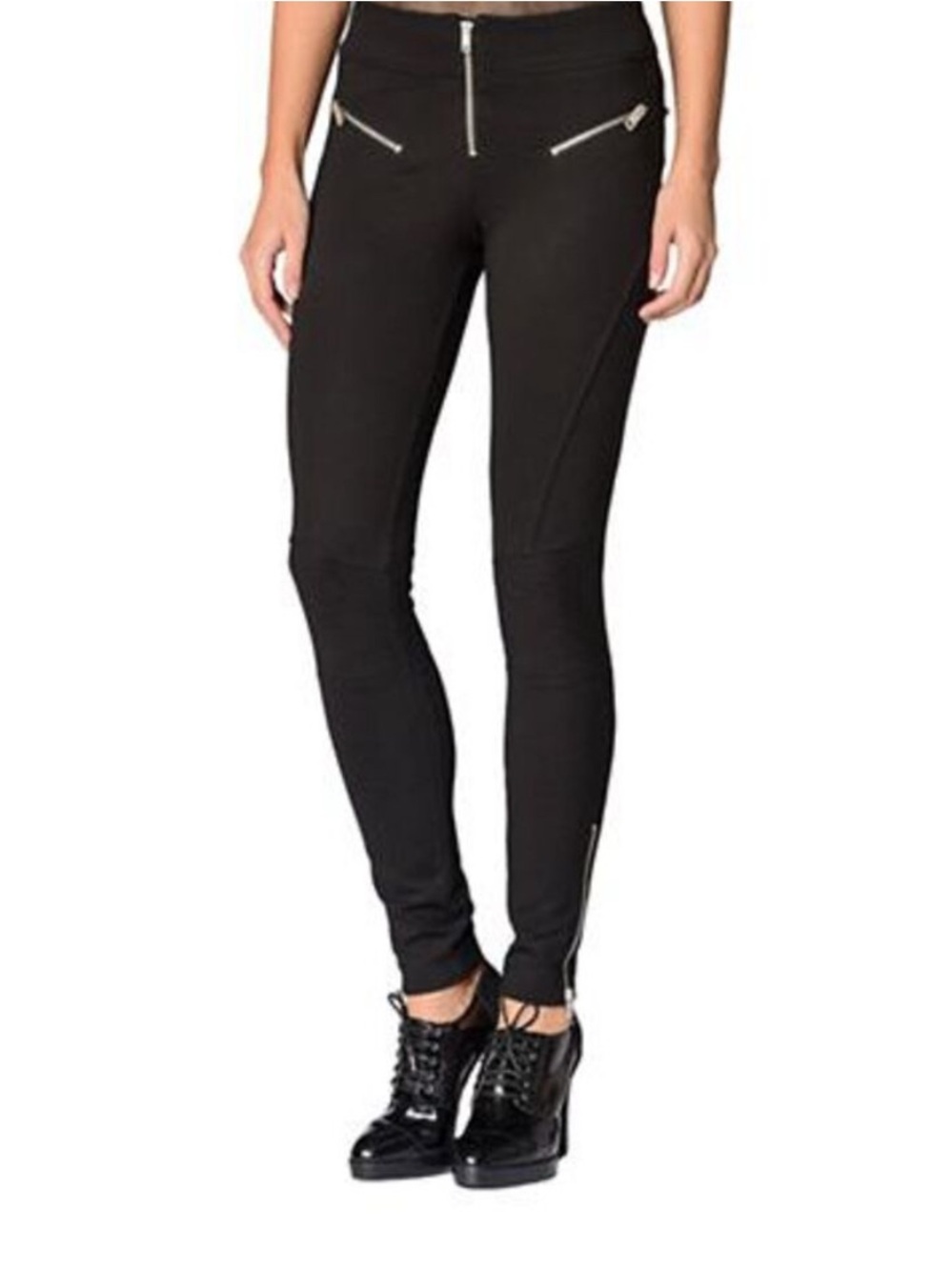 Diesel Black Skinny Ponte Moto Leggings with Zip Accents